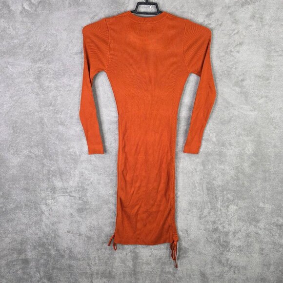 Womens Pretty Guide Rust Orange Ribbed Knit Bodycon Midi Dress Long Sleeve M - Picture 6 of 10